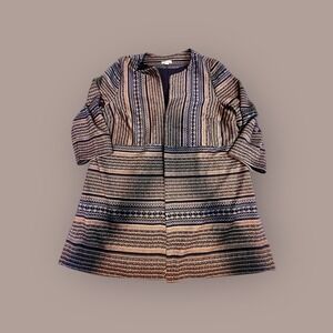 Westport 1X Topper Jacket Womens Navy Gold Geometric Knit Open Front Excellent